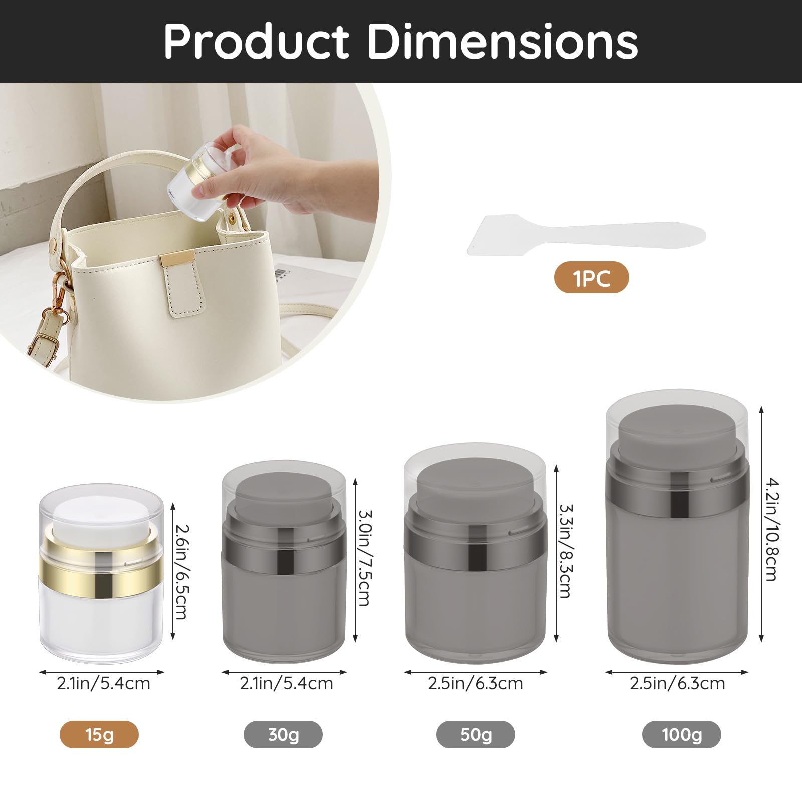 Segbeauty Contenitori Creme, 2 Pezzi 15g Dispenser a Pompa per Crema, Pompe Airless Dispenser Riempibile, Crema Vuoti Barattoli per Viaggio, Contenitori Viaggio per Lozione, Fondotinta Liquida