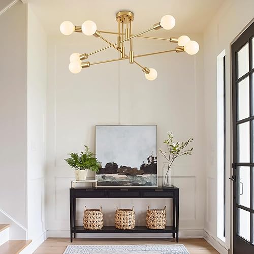 Miniatura 6 de Biewalk Lámpara de araña Sputnik moderna, lámpara de techo de 8 luces de mediados de siglo, lámpara Sputnik para dormitorio, comedor, cocina,