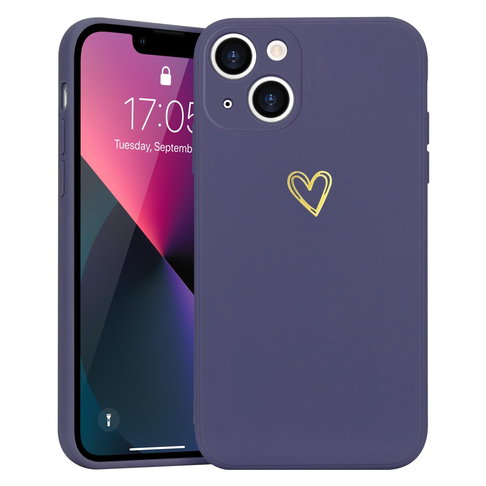 WirvyuerCompatible with iPhone 13 Case Cute Heart Pattern Protective Shockproof Soft Slim Silicone Phone Case for Women Girls, Deep Purple