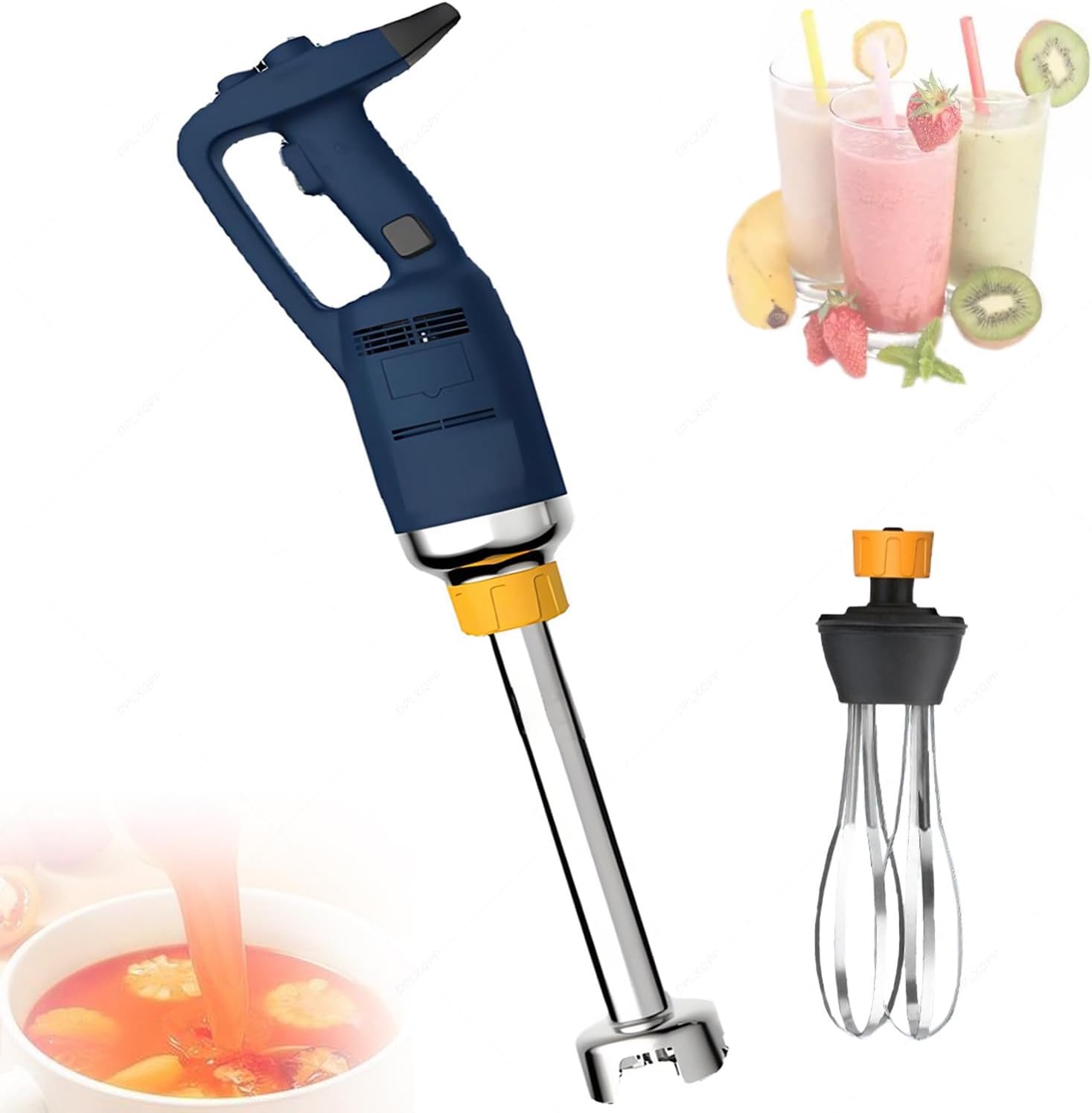 Commercial Handheld Blender with Stepless Speed,3-Layer Stainless Steel Blades,for Emulsify,Puree,Baking,Cooking,with Whisk,for Restaurant,Kitchen,Catering 350W-40cm