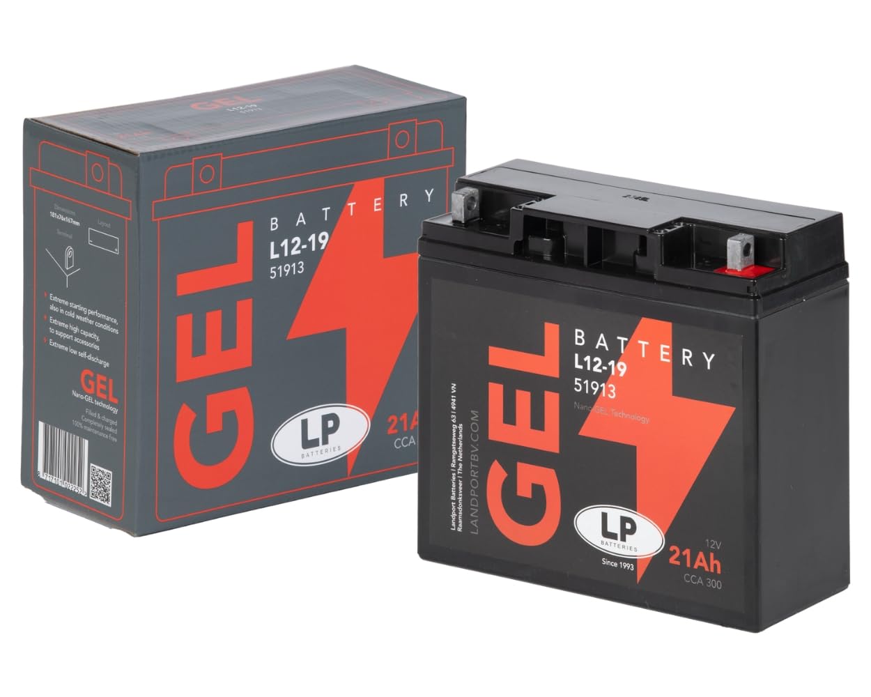 Motorrad Gel Batterie MG G19-12 DIN 51913 | kompatibel mit BMW R 90 S, R850 R Roadster, Ducati SD 900 Darmah; Maße 181 × 76 × 167 mm, wartungsfrei, 300 A Kaltstartstrom