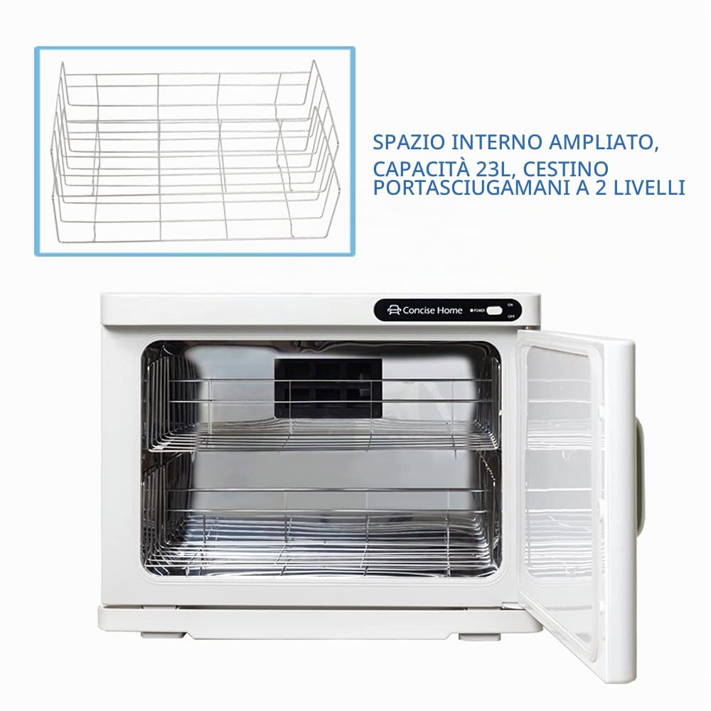 Scaldasalviette e sterilizzatore UV 2 in 1 | 23 l scaldasalviette elettrico con 2 ripiani, ideale per salone, parrucchieri, hotel e casa, bianco