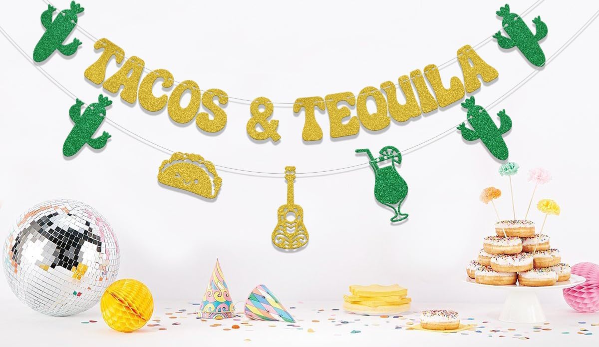 Tacos & Tequila Banner, Birthday Party Decor Sign For Tacos & Tequila Fiesta Party Decorations Supplies Gold Glitter - Image 6