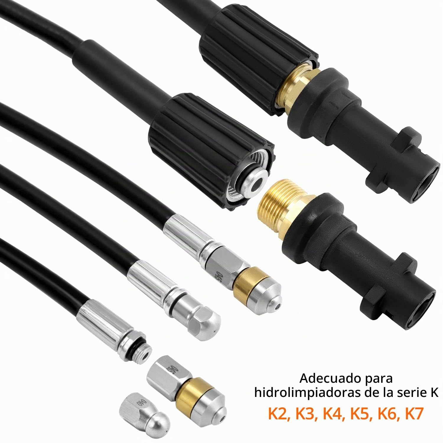 QWORK® Manguera para limpieza de tuberías 30M 180bar, desatascador tuberias a presion, incluido adaptador, compatible con serie K K2, K3, K4, K5, K6, K7 Hidrolimpiadora