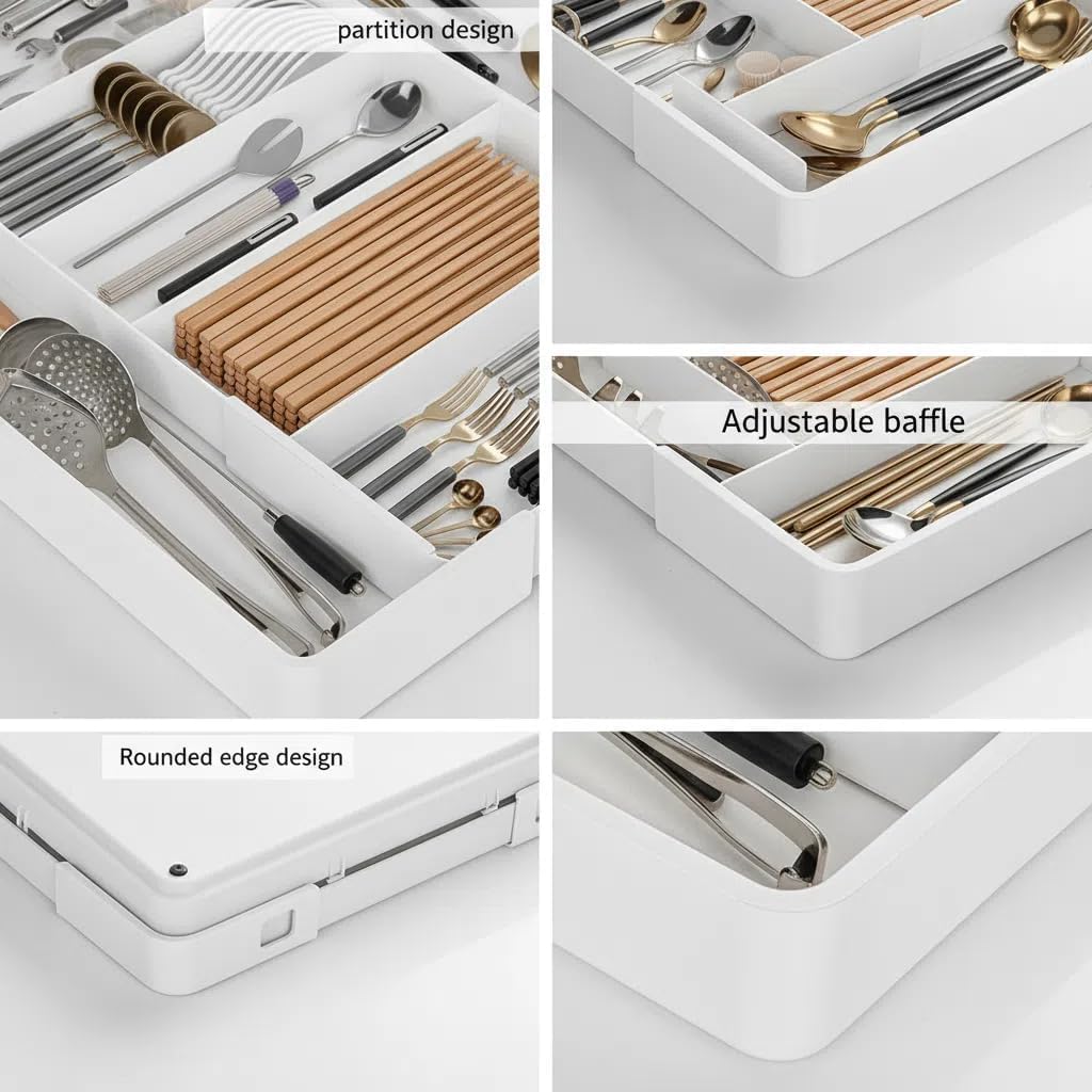 Utensil Organizer for Kitchen Drawers, Expandable Cooking Utensil Tray for Forks,Spoons, Knives,Space-Saving Expandable Cutlery Tray with Dividers, Fits Utensils of Various Sizes for Kitchen