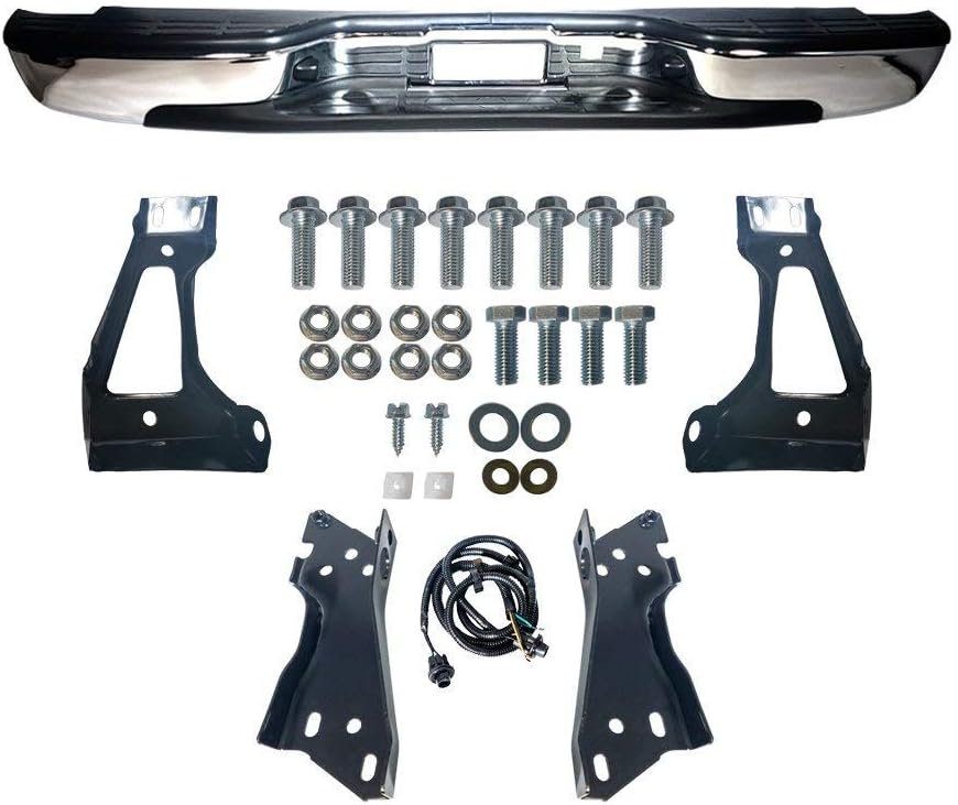 MAPM - Silverado Rear Step Bumper Chrome With Brackets Light Kit Bolts Bar GM1103122 For 1999-2006 Silverado 1500 99-04 Silverado 2500 GMC Sierra 1500 2500