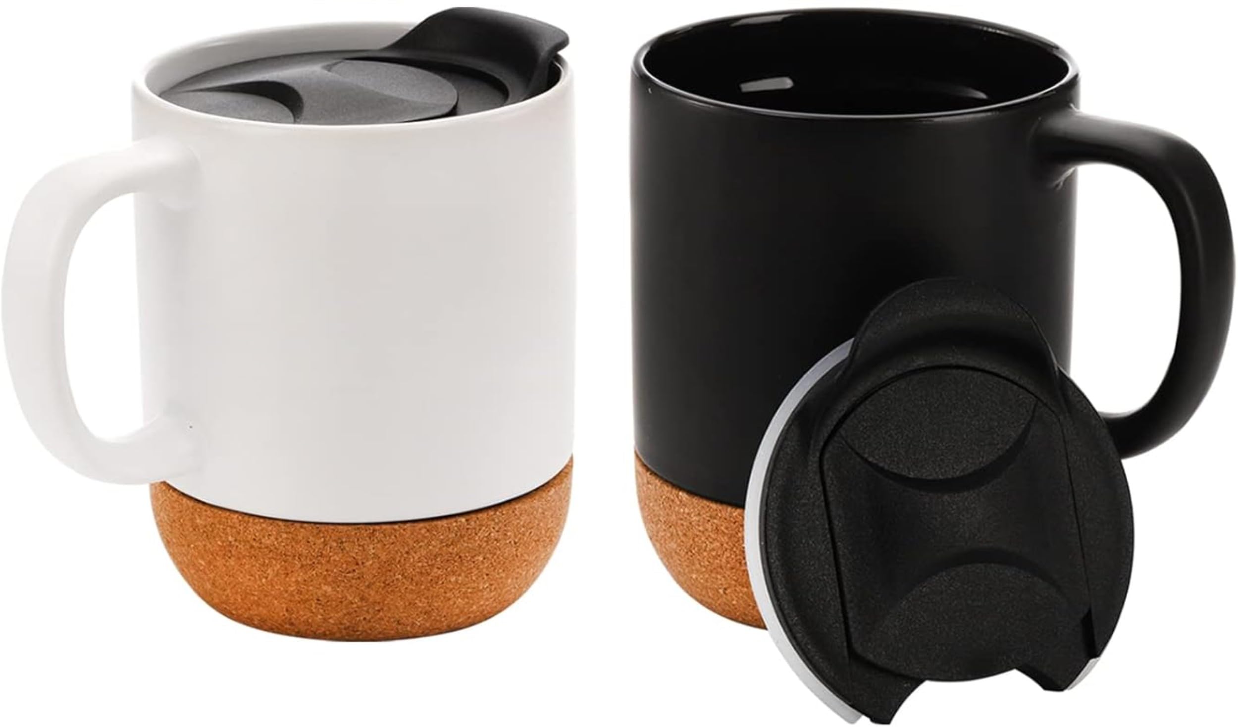 Axooms 13oz Ceramic Coffee Mug Set with Cork Base Reusable Cups with Handle and Splash-Proof Lid Mugs for Hot and Cold Drinks Gift Set for Home Office & Travel - Set of 2