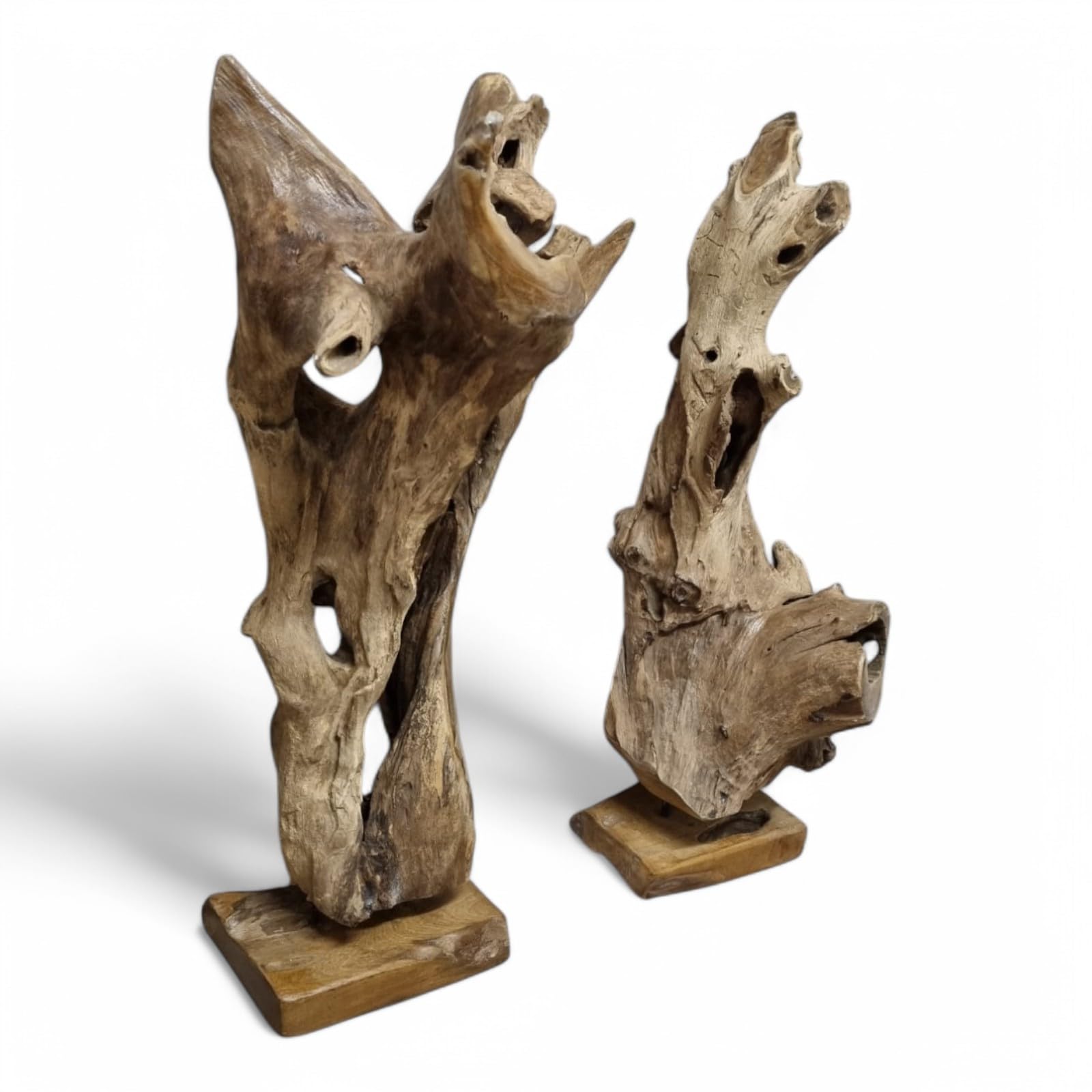 Kinaree Teak Wurzelholz Skulptur 70–90 cm – Handgefertigte Deko aus Massivholz auf Holzsockel, natürliche Wurzel-Skulptur aus Indonesien – Unikat für Wohnzimmer & Flur