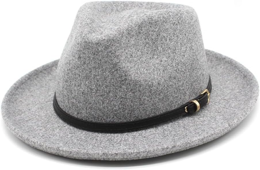 Classic Wide Brim Fedora Hat with Leather Band, Black Wool Felt, Western Style