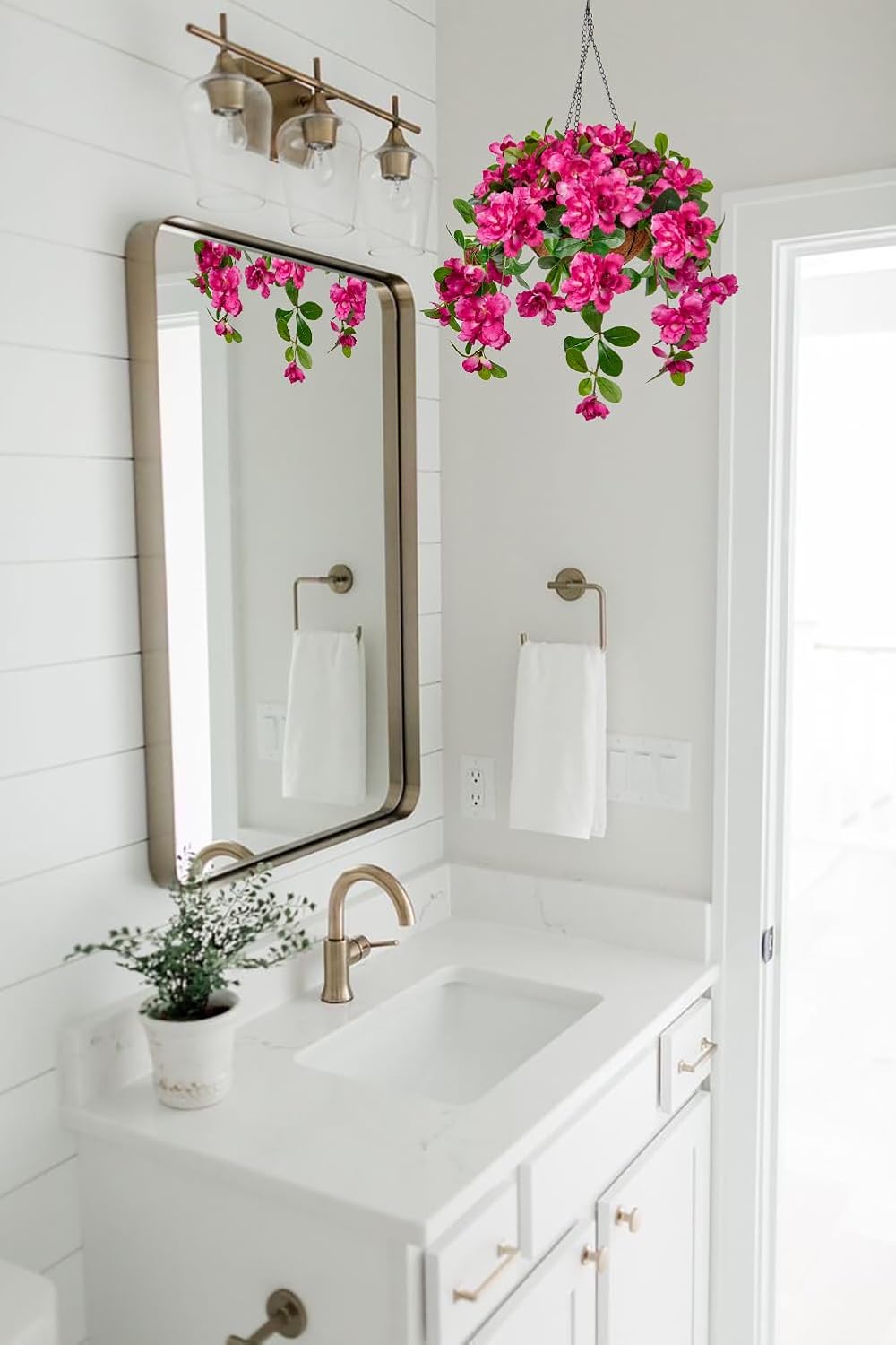 Briful Fake Hanging Flowers with Basket, Artificial Bougainvillea Silk Plants Faux Spring Flowers for Outdoor Front Porch Patio Garden Balcony Decorations(Hot Pink) - Image 5