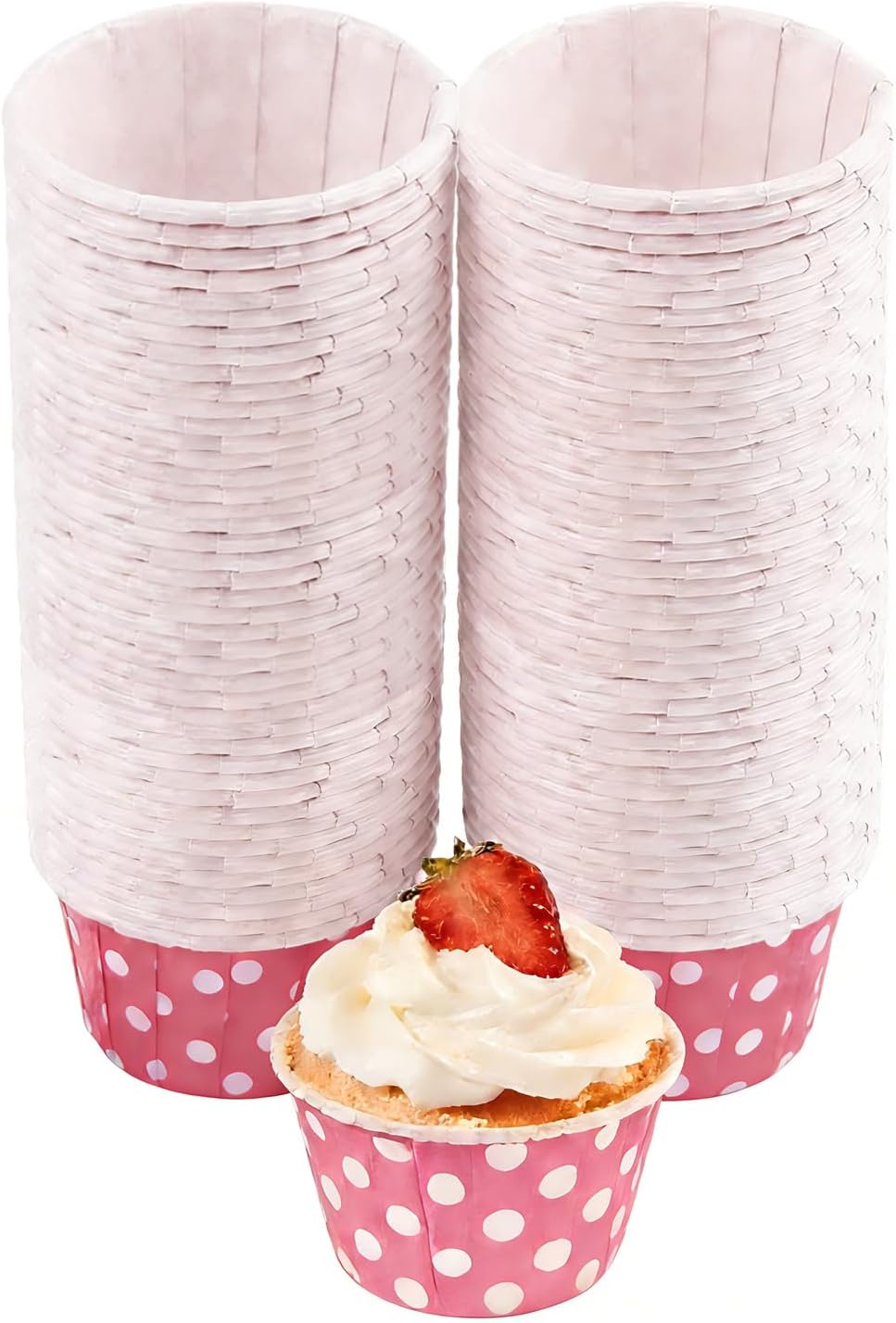 100Pcs Polka Dot Baking Cups, Mini Muffin Cups (Pink Polka Dots)