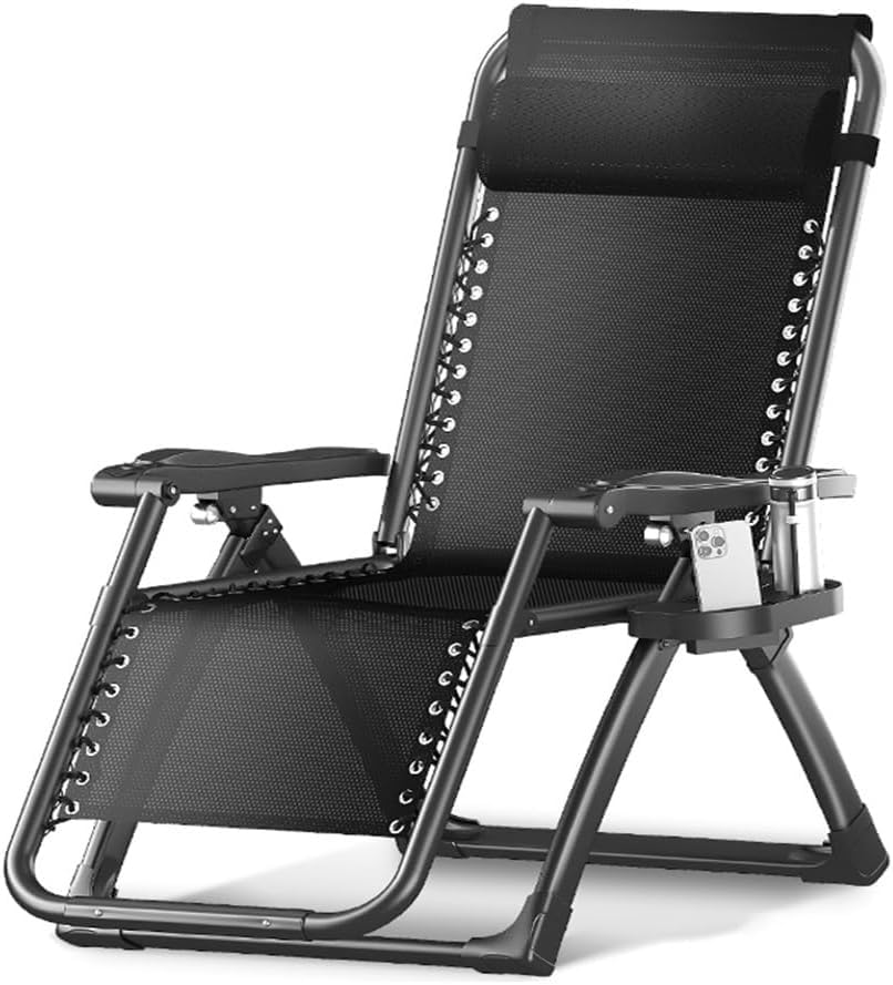 Chaise longue réglable pliable gravity lounge avec coussin confort et porte-gobelet patio