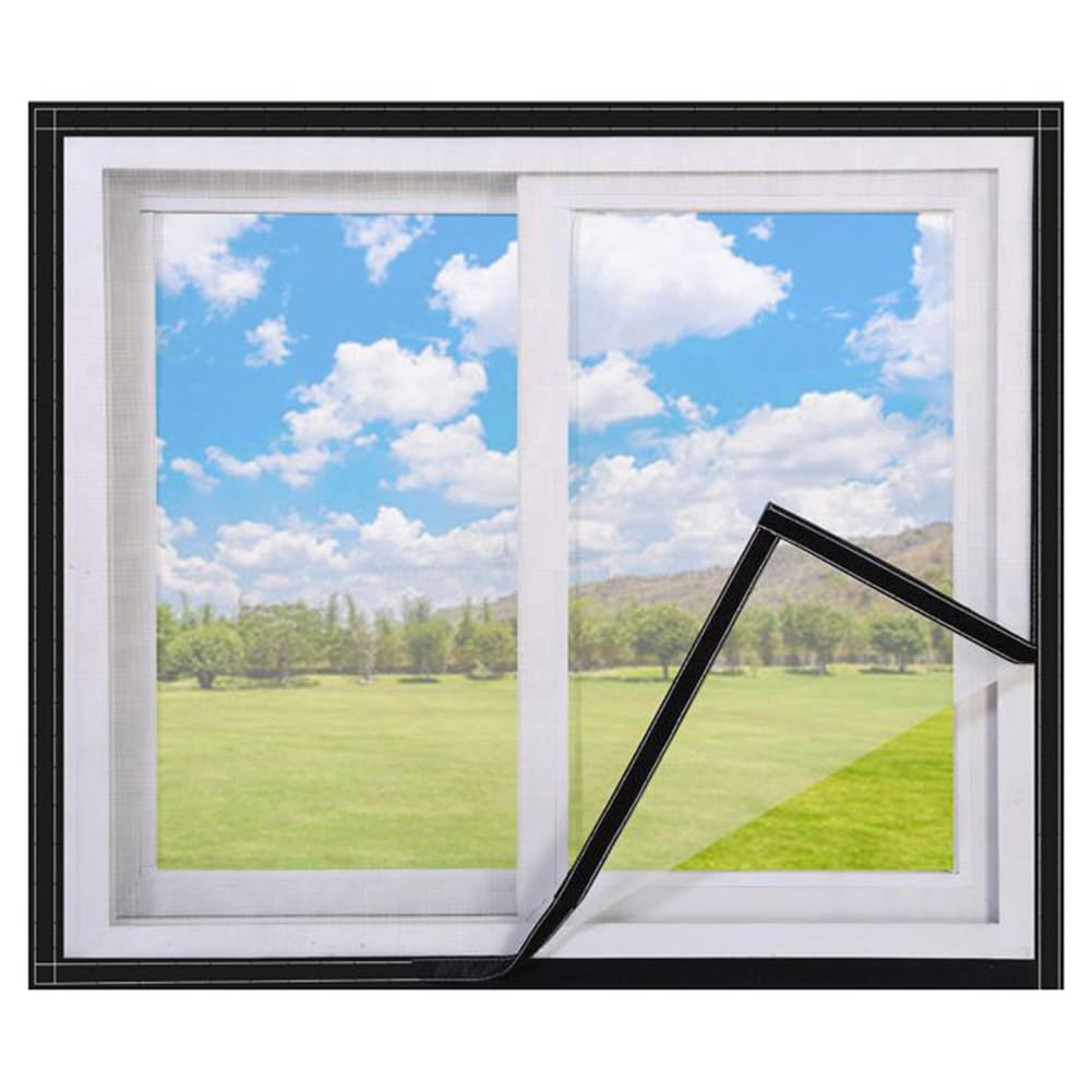 Lesone White Net-Black Tape Adjustable Diy Fly Screens For Windows, 1 Pcs Self-Adhesives Window Netting, Fiberglass Window Mesh Insect Screen, Can Be Cut To Desired Size (150X180cm,)