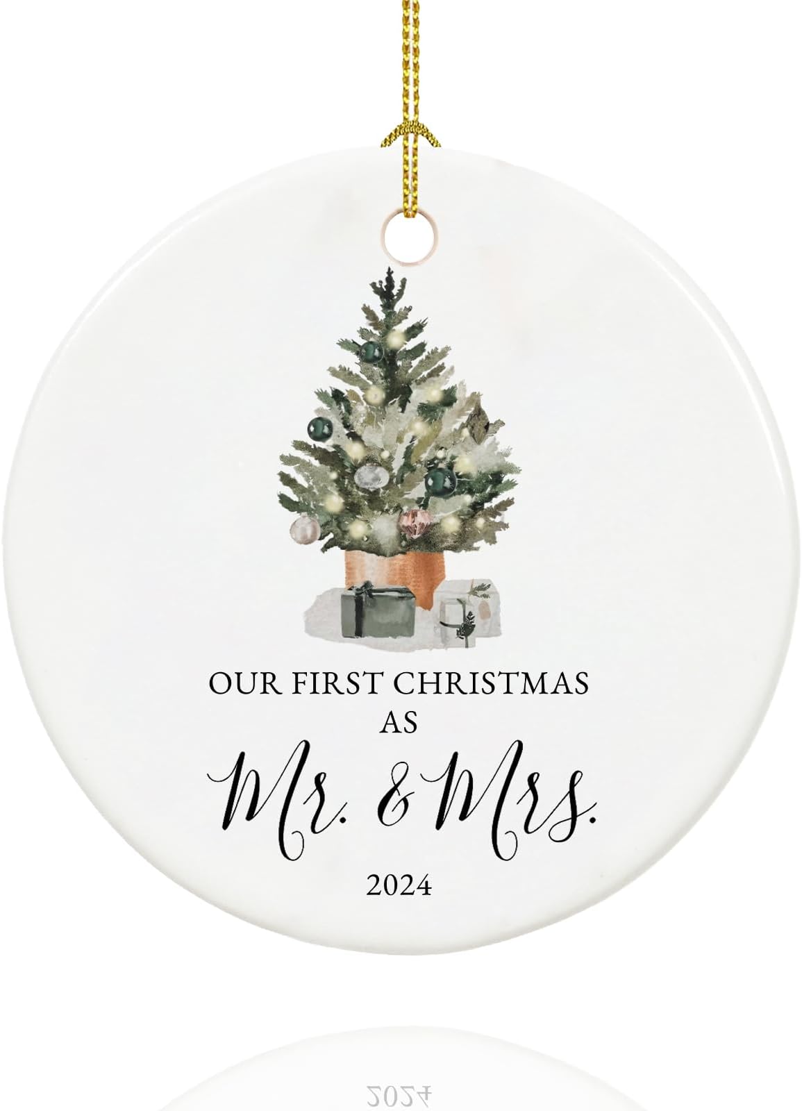 Our First Christmas Married Ornament 2026,Just Married Gifts for Couple,Mr and Mrs, Ceramic Keepsake 1st Christmas Married Ornaments with Ribbon and Gift Box