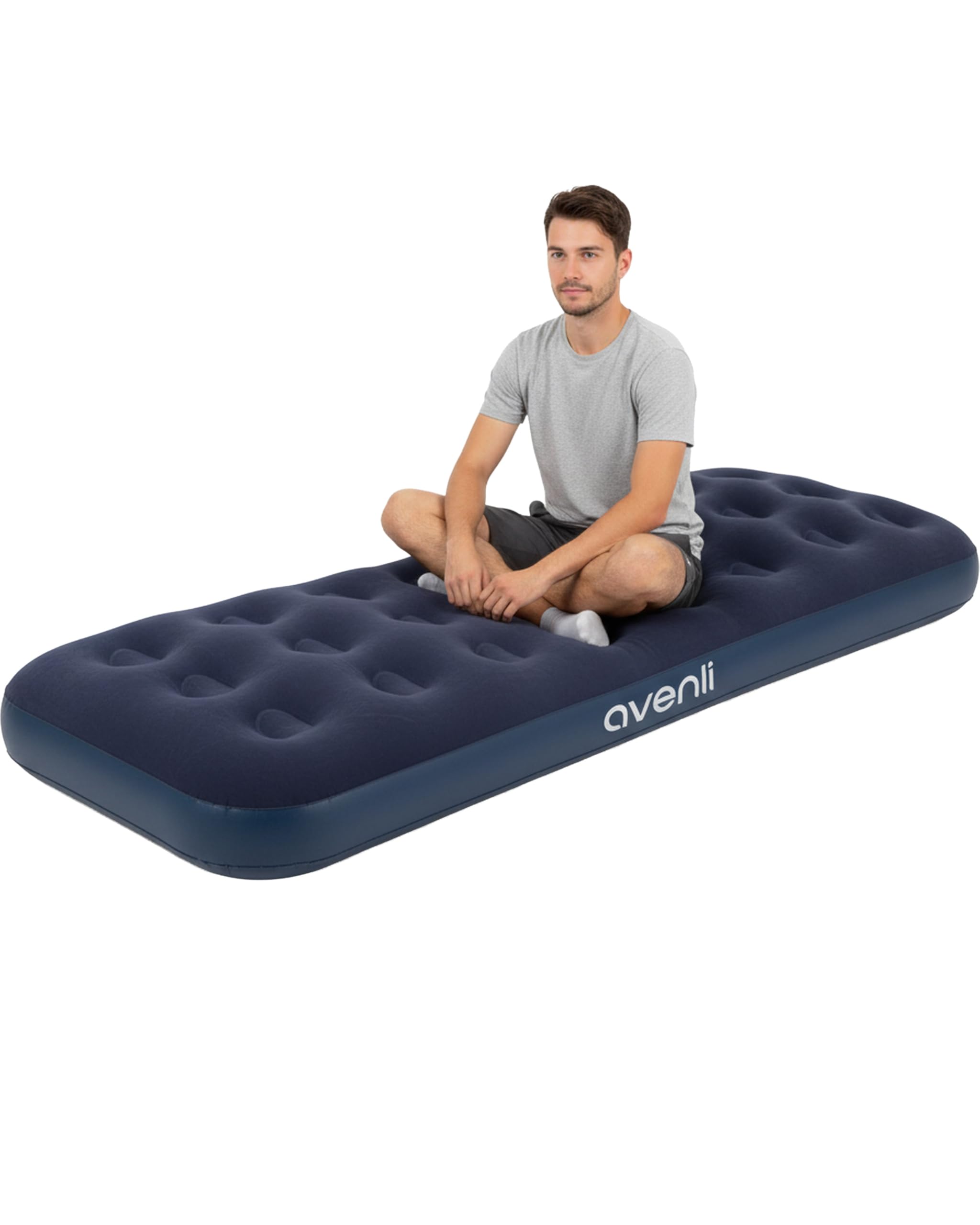 AVENLI Materasso gonfiabile Single-Size 191x73x22 cm, materasso da campeggio gonfiabile per 1 persona, Coil-Beam, blu, fino a 150 kg, tenda camping casa letto ospiti