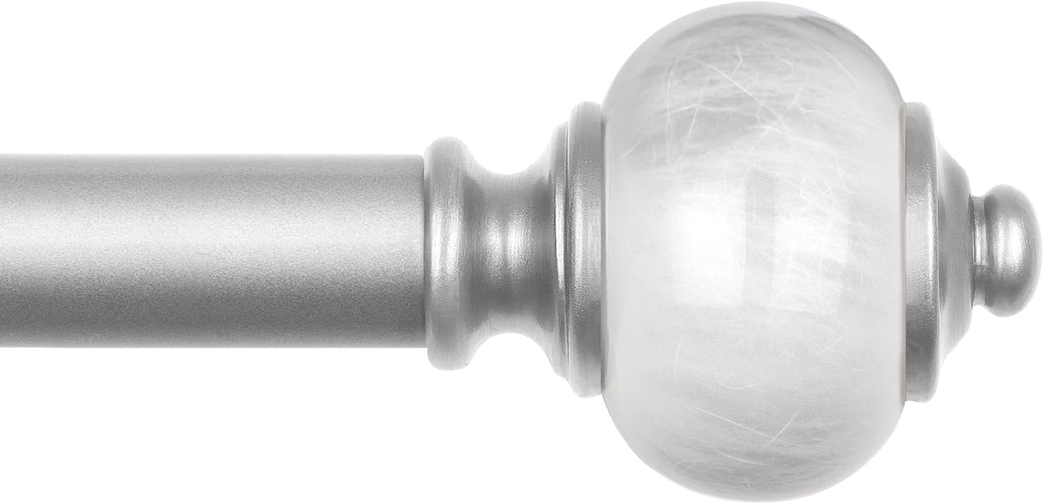 kamanina silver curtain rods for windows 66 to 120 inch, 1 inch heavy duty curtain rods 32 to 115 (2.6-9.6ft), adjustable long drapery rods with marbled finials light silver 66-120"