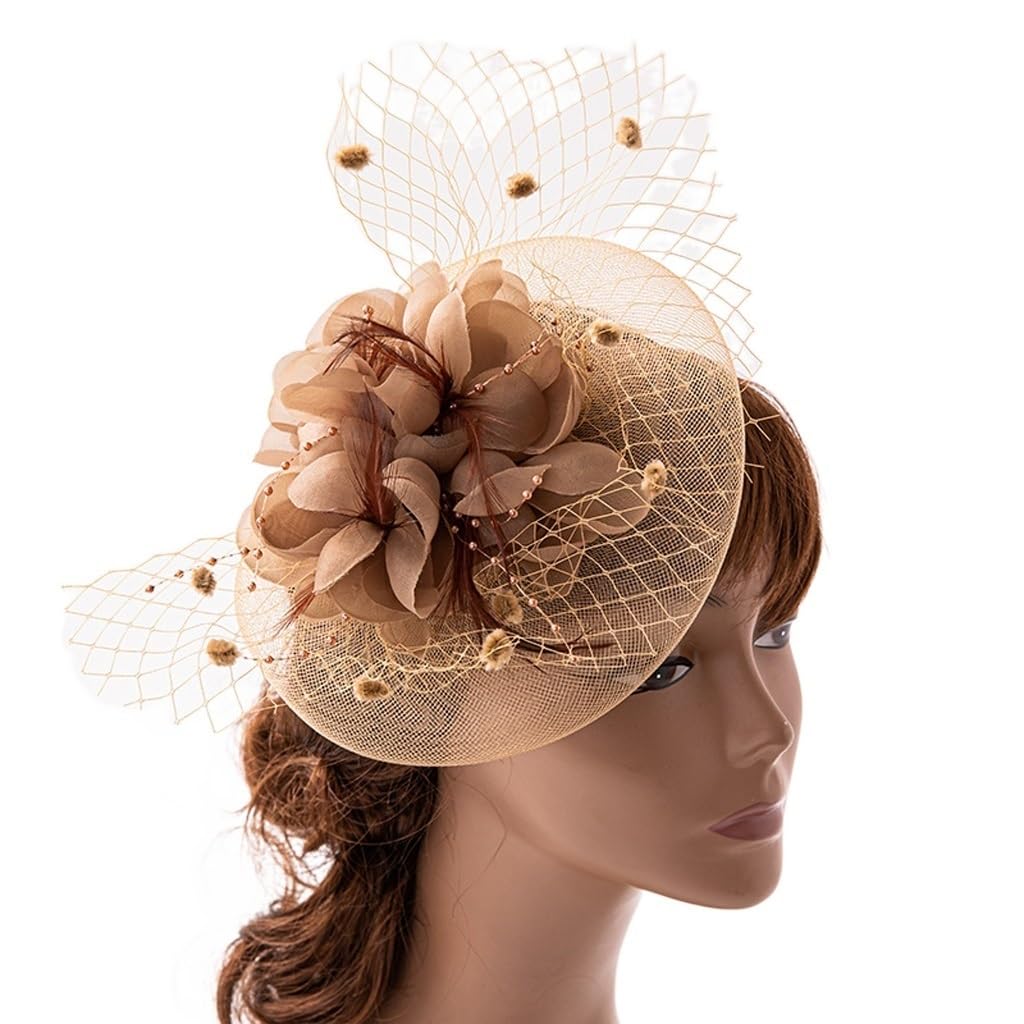 Chapeau haut de forme fait main en gaze argentée avec plumes élégantes pour cérémonie vintage