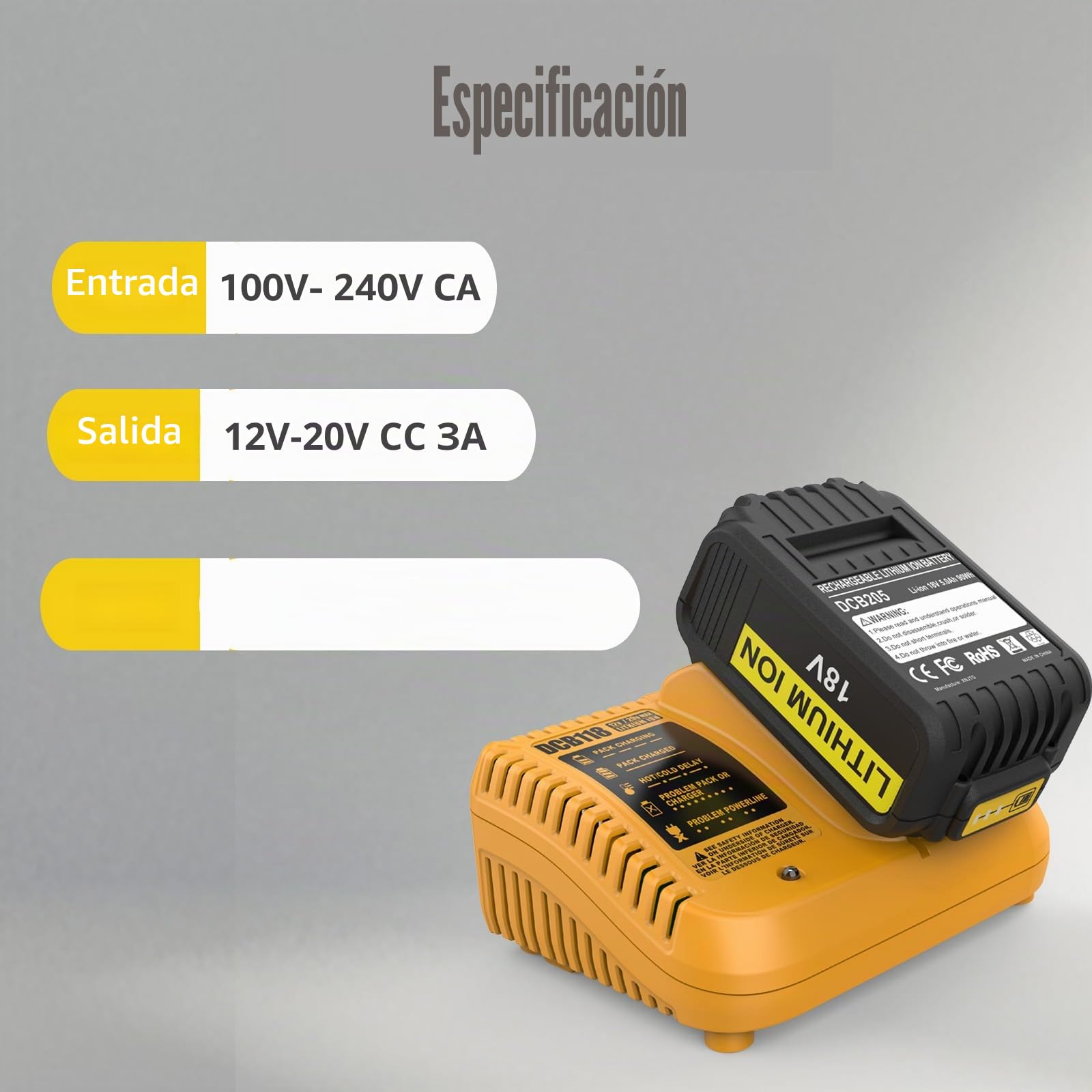 Cargador de batería rápido DCB118, compatible con Dewalt 12V/20V MAX, DCB112, DCB101, DCB105, DCB115, DCB107, DCB120, DCB127, DCB206, DCB205, DCB204, DCB203