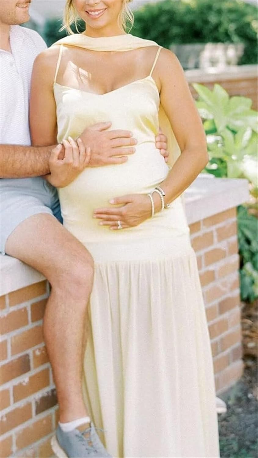 Spaghetti Straps Maternity Dresses for Photoshoot with Scarf Bridal Pregnancy Baby Shower Cocktail Party Gown EZUS405