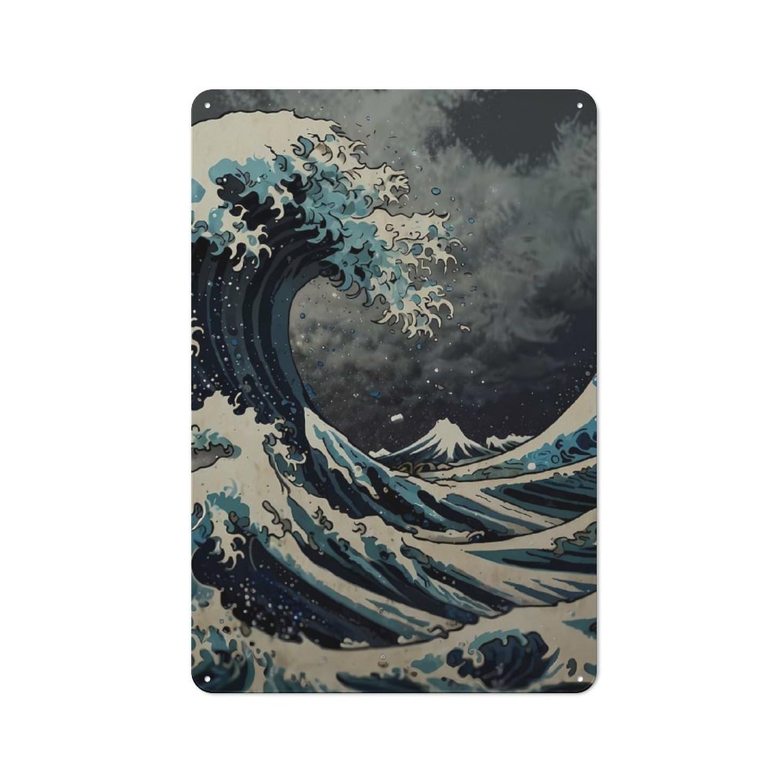 Kanagawa Great Wave Metal Wall Sign 30x20cm, Rustic Decor for Garage Wall, for People Furnishing A Garage