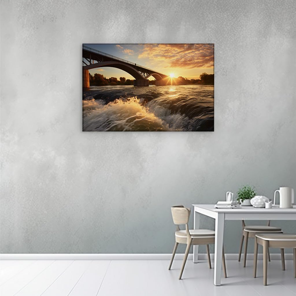 Canvas for Living room. Golden Hour Bliss: When Sunsets Embrace River Waves, 27 x 18 inch Canvas Wall Art - Contemporary Masterpieces - Modern Home Decor