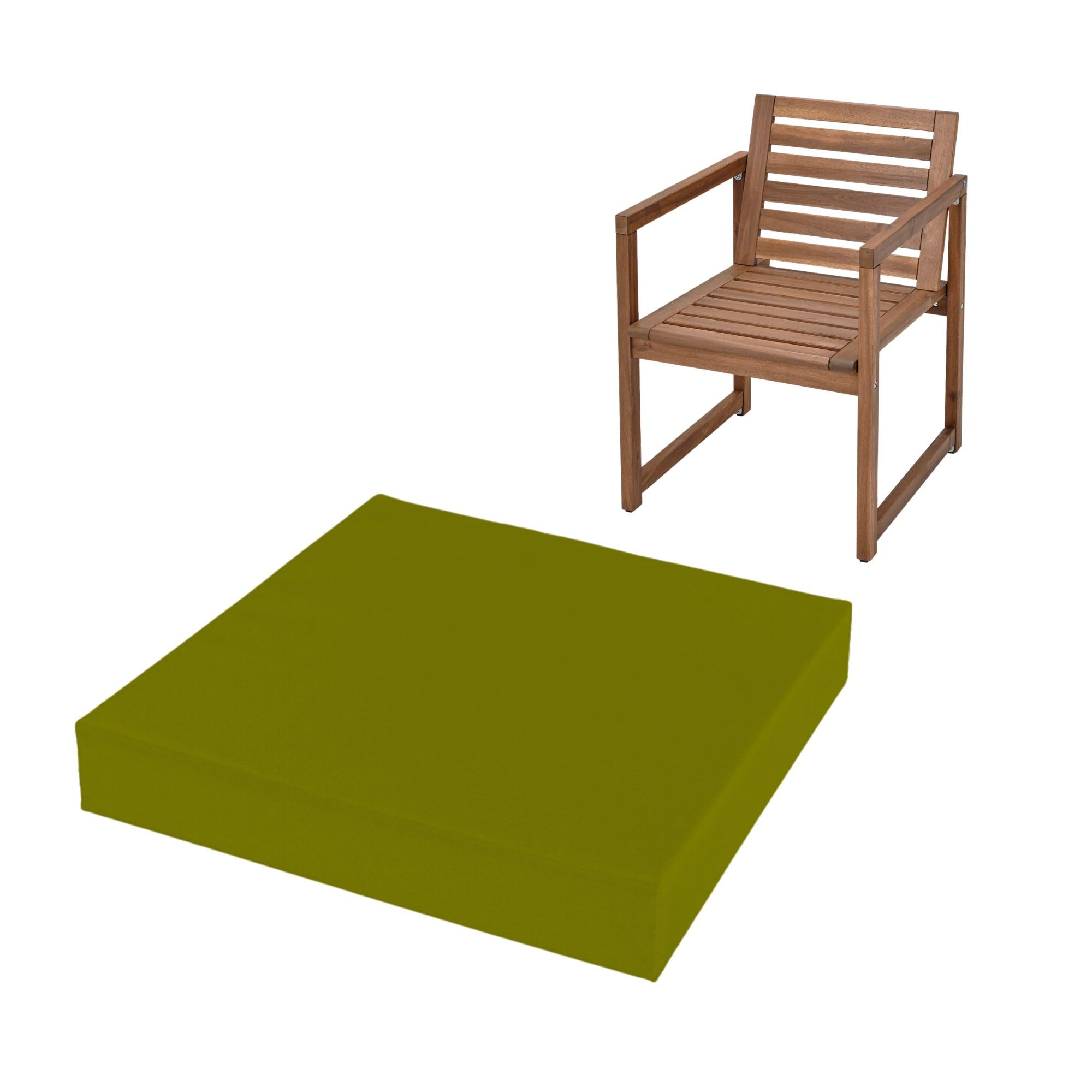 FIVE MOONS 4cm Thick Waterproof Chair Cushion Seat Foam Pad For Kitchen Dining Living Room & Garden Patio Rattan Furniture Removable Zipped Cover (Olive Green, 22" x 22" (56 x 56 cm))