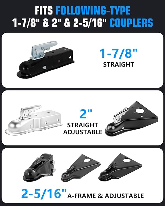 Heavy Duty Anti Theft Trailer Lock, Universal Fit 1-7/8, 2 and 2-5/16 Couplers, Reinforced Solid Steel Tow Lock for Trailer Tongue, Hitch Lock for RV, Cargo, Boat, Camper, Utility (Black)