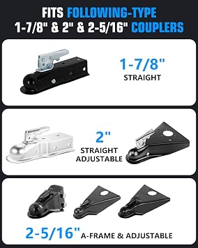 Heavy Duty Anti Theft Trailer Lock, Universal Fit 1-7/8, 2 and 2-5/16 Couplers, Reinforced Solid Steel Tow Lock for Trailer Tongue, Hitch Lock for RV, Cargo, Boat, Camper, Utility (Black)