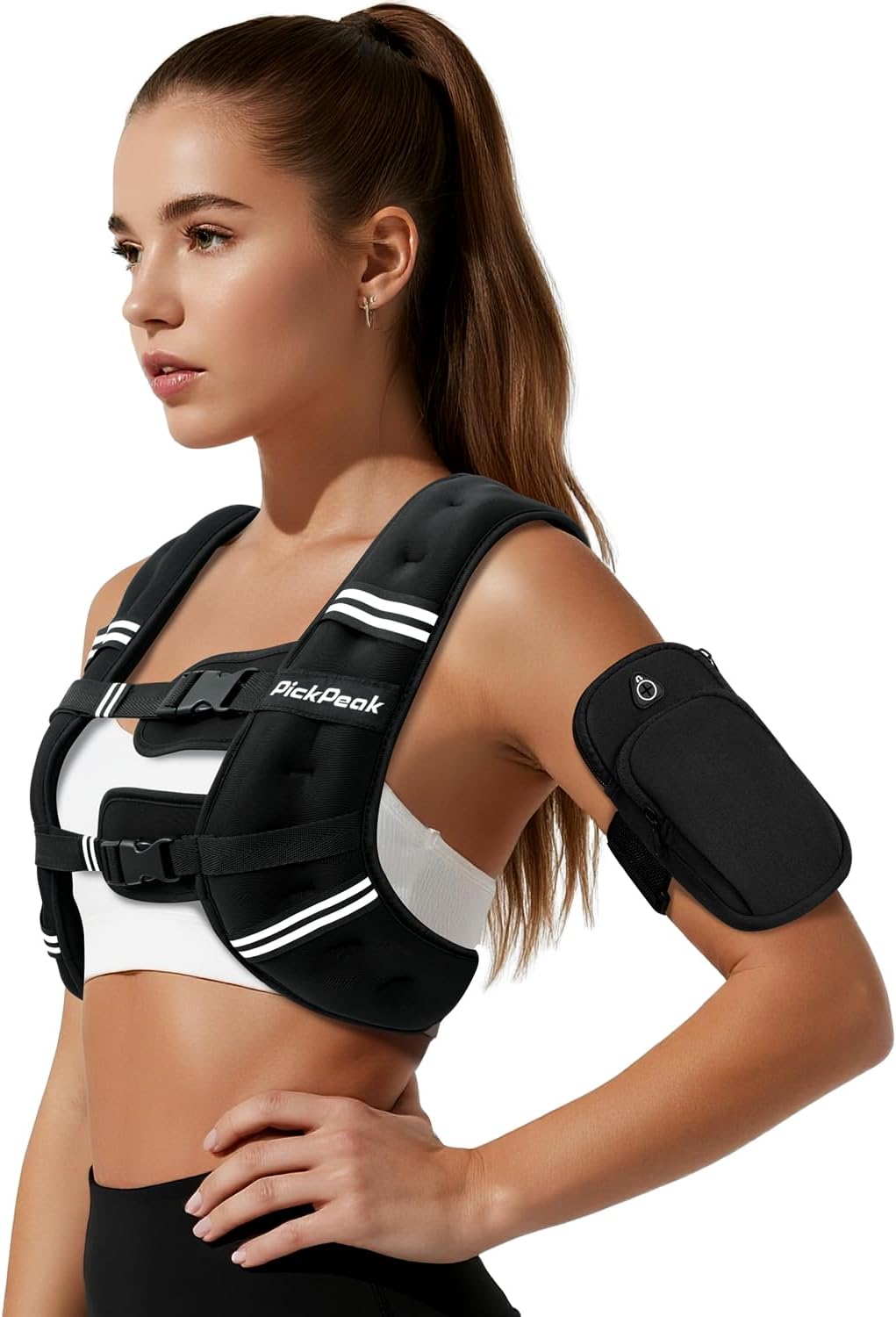 Weighted Vest for Woman Man 5lb/6lb/8lb/12lb/15lb/20lb/25lb/30lb Weighted Vest for Walking, Strength Training Weight Vest with Adjustable Buckle Detachable Phone Pouch for Running Workout Black 15 lb