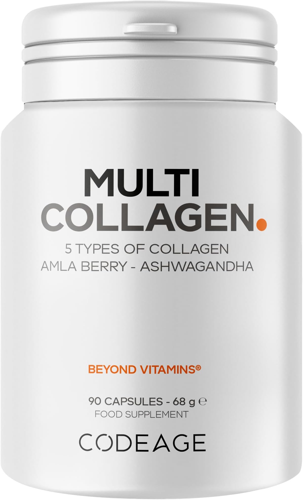 Codeage Multi Collagen Peptides Capsules, Types I, II, III, V & X, Grass-Fed & Hydrolyzed Bovine Collagen Supplement with Ashwagandha & Amla Berry, Collagen for Skin, Hair, Nails, Joints - 90 Capsules