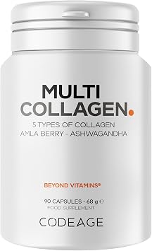 Codeage Multi Collagen Capsules, 5 Types, Ashwagandha, Grass-Fed, 90 Cap