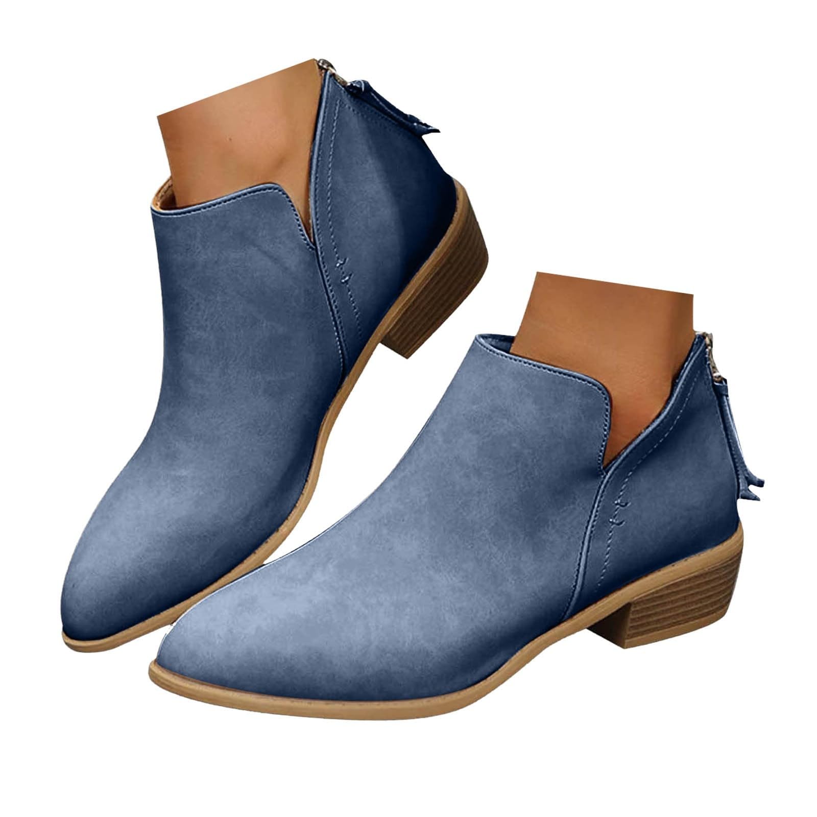Stiefeletten Damen mit Niedriger Absatz Vintage Ankle Boots Chelsea Boots mit Reißverschluss Knöchelstiefel Lässige Damenstiefel Herbst Winter Stiefel