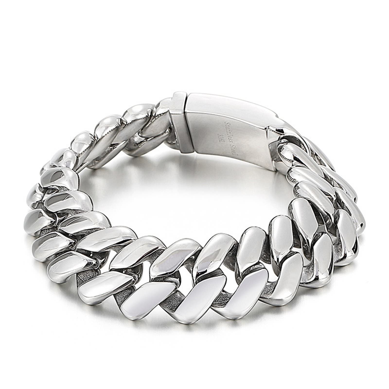 Herren Gliederarmbänder für Herren in Edelstahl, Panzerkette Personalisiertes Armband Eco-Verpackung Kleine Geschenke für Männer, 22cm Länge, 20mm Breite, Silber