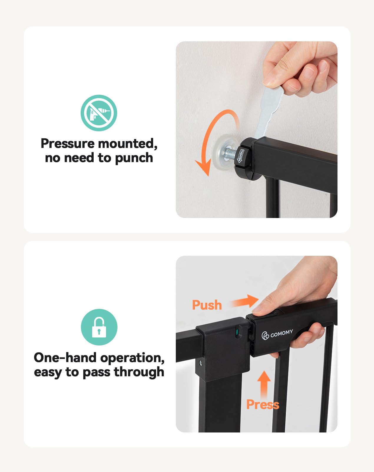 COMOMY 91,5cm Cancelletto per cani Extra Alto, per Scale e Porte, 75 a 117cm di Larghezza, Montato a Pressione Cancellino Bambini di Sicurezza Extra Largo a Chiusura Automatica per Casa, Nero