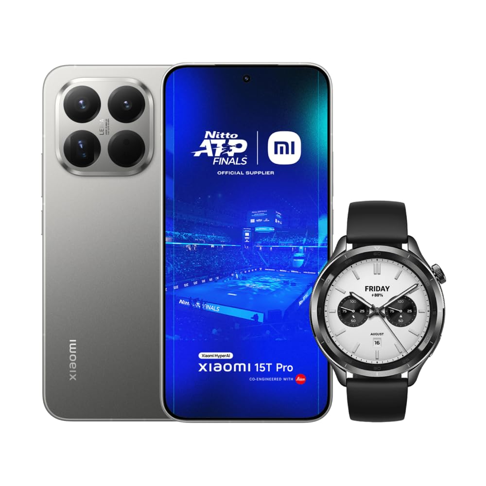 Xiaomi 15T Pro, Smartphone 12+256GB, Display Eye-care 6,83" 144Hz, MediaTek Dimensity 9400+, Leica 5x Pro 50MP, 5500mAh, Garanzia 2 Anni, Titanio, Caricabatterie non incluso + Xiaomi Watch S4 Nero