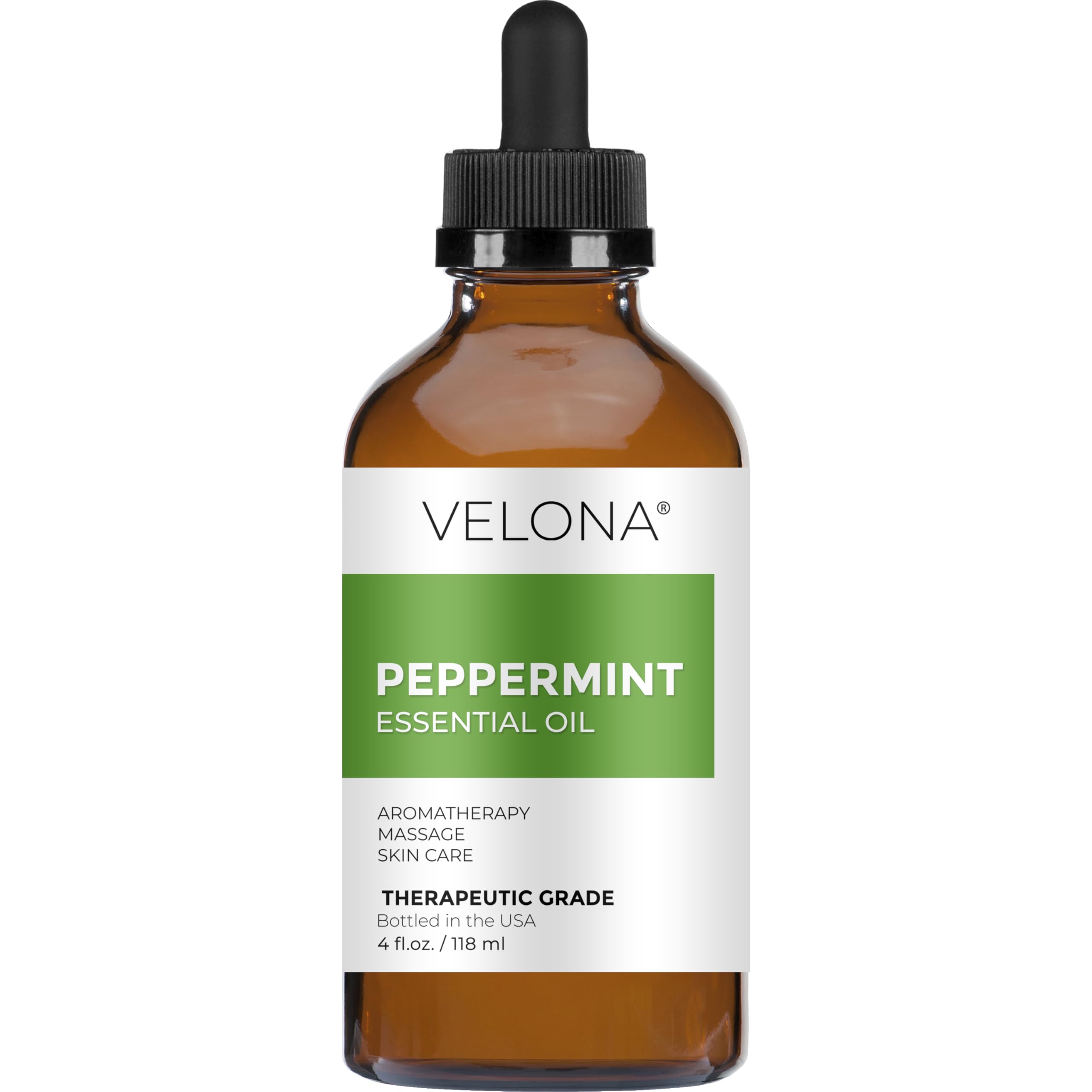 velona Peppermint Essential Oil 4 Fl Oz | Therapeutic Grade | for Aromatherapy Diffuser, Massage, Skincare, Haircare, Soapmaking | Undiluted and Multipurpose