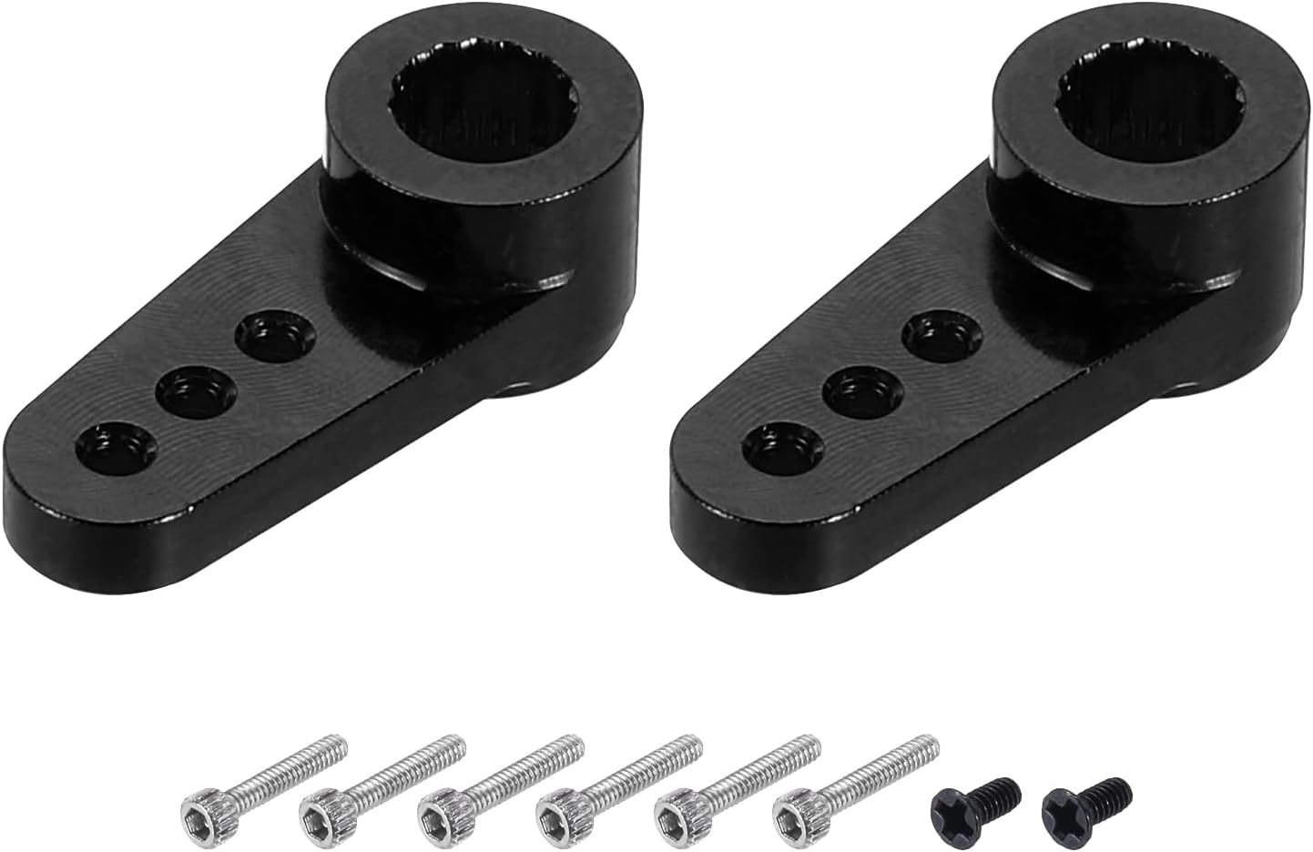 MECCANIXITY 2 Pcs Aluminum Servo Horn 15T Servo Horn Steering Short Arm 17.5mm Length Black Suitable for DIY RC Car/Boat/Airplanes Boat Model Accessories with Screws