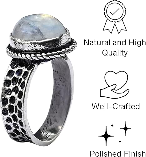 Miniatura 4 de Rainbow Moonstone Rings for Women and Teen Girls - Silver Rainbow Moonstone Crystal Ring Birthstone Jewelry - Healing Crystal Gifts for Her, Mothers