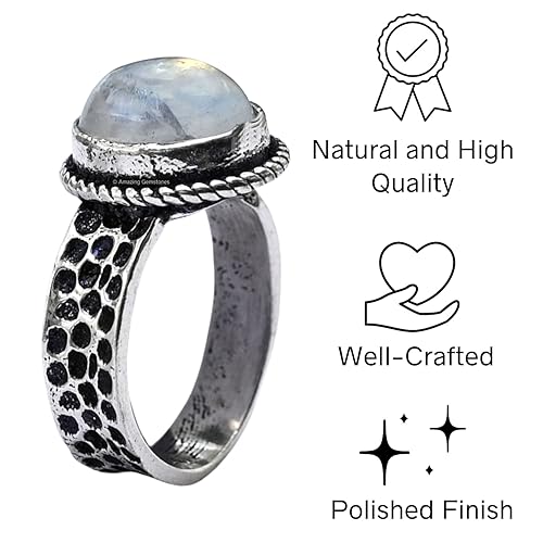 Miniatura 4 de Rainbow Moonstone Rings for Women and Teen Girls - Silver Rainbow Moonstone Crystal Ring Birthstone Jewelry - Healing Crystal Gifts for Her, Mothers