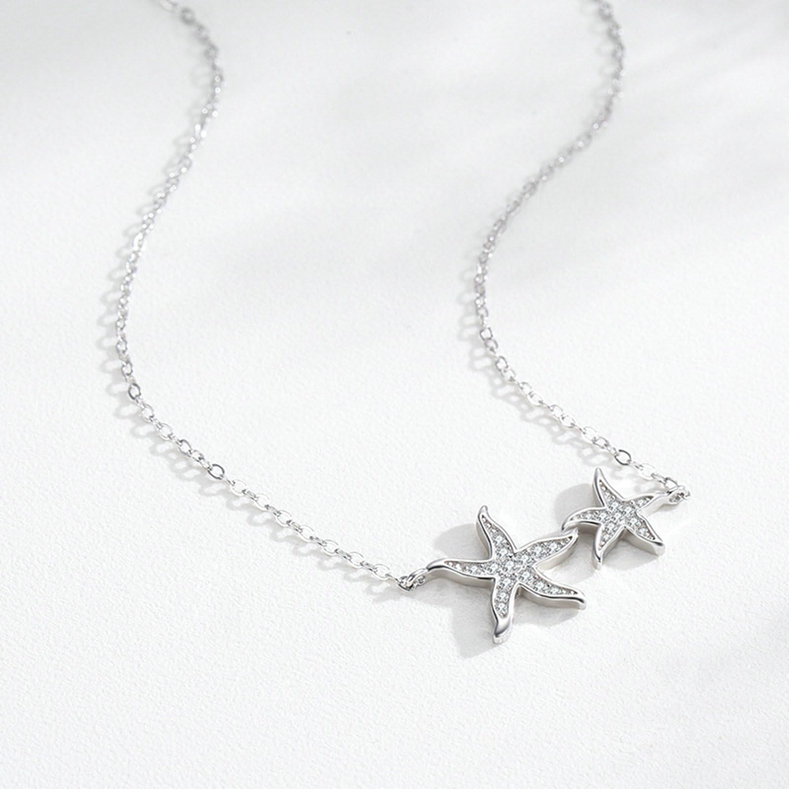 Collar de estrella de mar de oro blanco, colgante de 9K/14K/18K con gargantilla de moissanita para mujer, 40+5cm