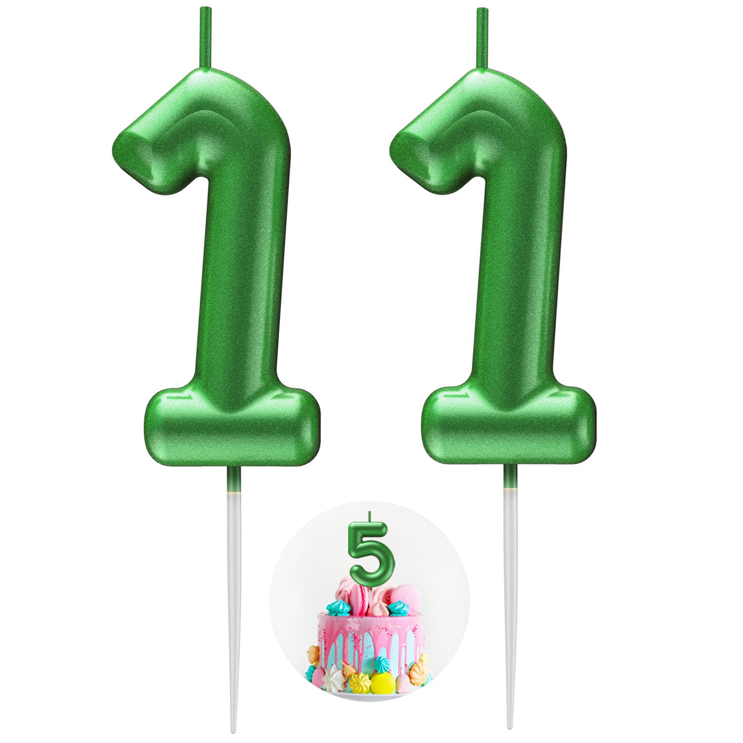 Green Number 11 Candle Happy Birthday 3D Number Candles for Birthday Cake Party Decoration Wedding Anniversary Celebration Supplies