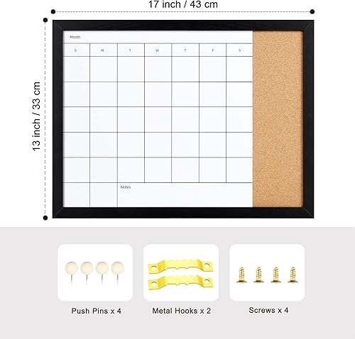 Miniatura 2 de Pizarra de borrado en seco y tablero de corcho, calendario mensual de superficie magnética, pizarra blanca y tablero de anuncios, calendario