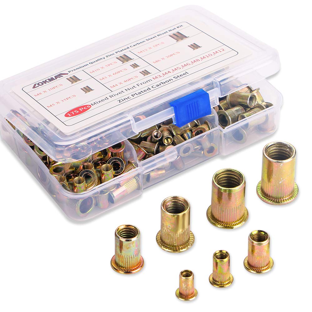 LOKMAN Rivet Nut, 175PCS Metric Rivet Nut Kit Carbon Steel Flat Head