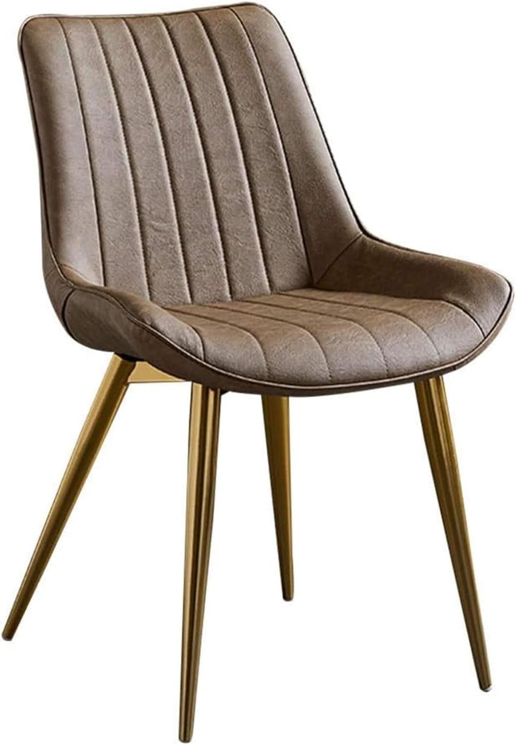 Chaise de salle à manger vintage camel en cuir avec pieds en métal doré élégants