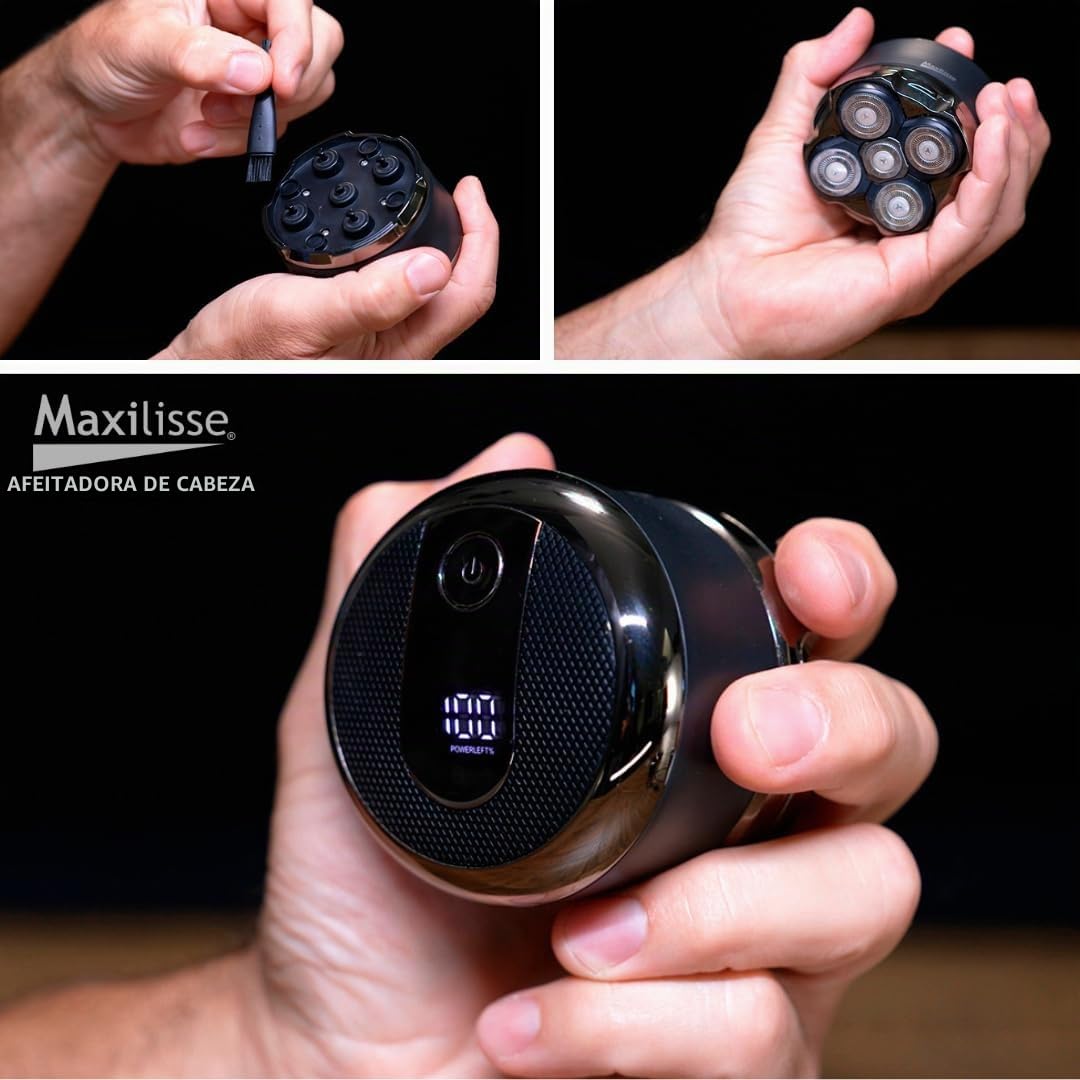 MAXILISSE Head Shaver – Afeitadora Eléctrica para Cabeza Hombre 5 Cabezales Flotantes | Máquina de Afeitar Recargable, Inalámbrica, Ergonómica, Cuchillas de Acero Inoxidable
