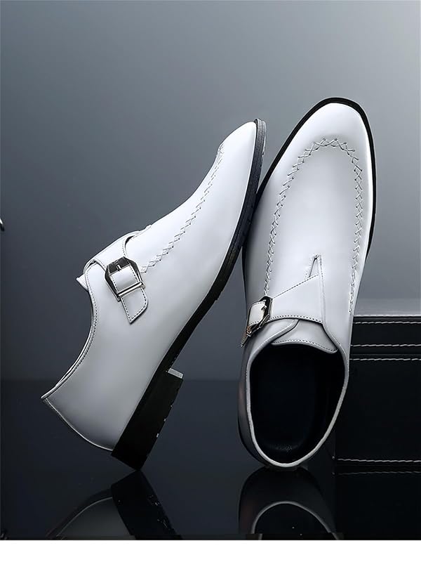 Mens Retro Monk Strap Plain Toe Slip on Loafers Leather Oxfords Formal Business Casual Dress Shoes for Men White by HAOREYA - Used condition - Image 7