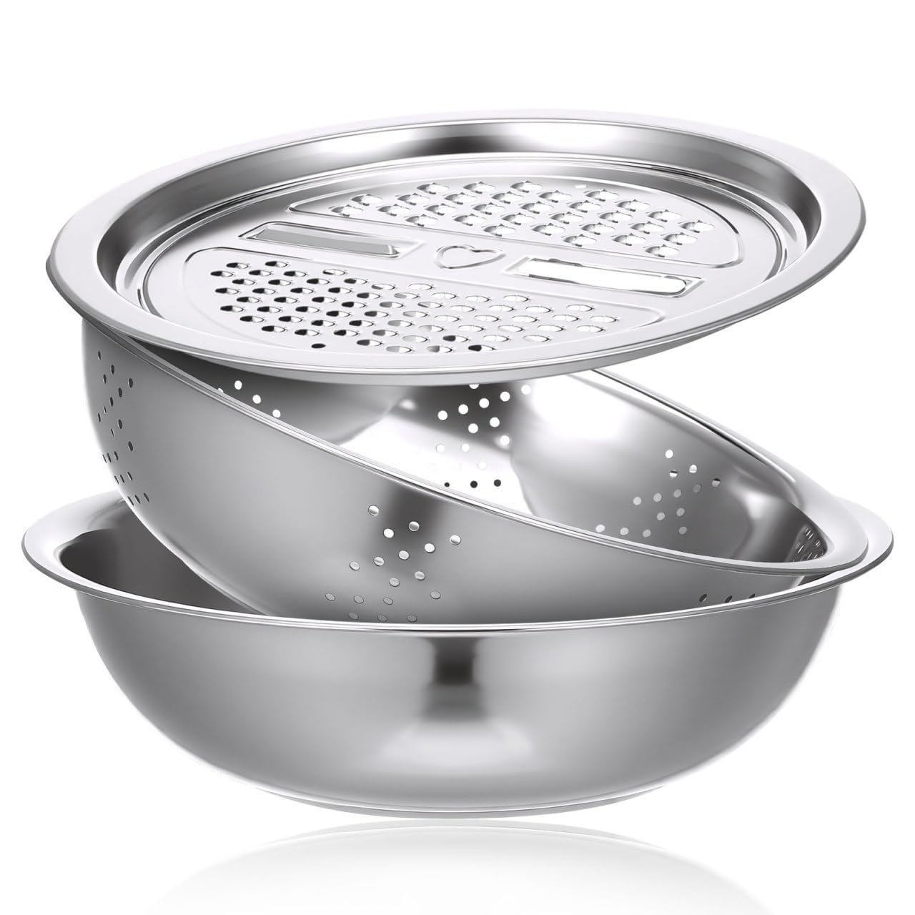 Ciieeo Bassine Inox Multifonction avec Passoire Égouttoir pour Fruits et Légumes Bol de Lavage et Panier de Stockage Alimentaire Évier de Cuisine Pratique et Facile à Nettoyer