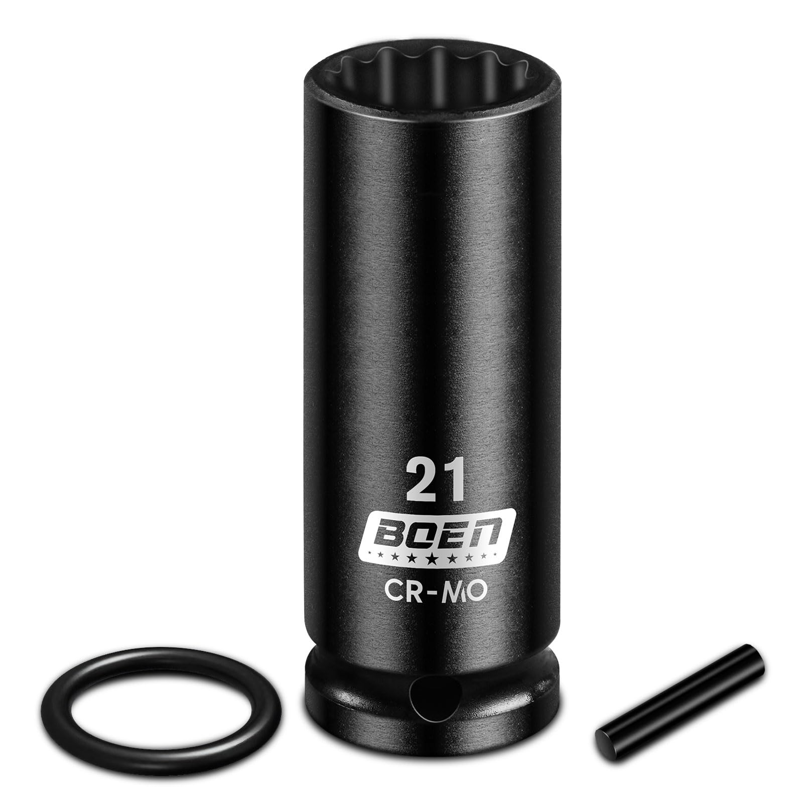 Mr.wintek 21mm Scaffolding Impact Socket 1/2" Drive with Retaining Pin & O-Ring, 12 Point, 81.5mm Length Socket, CR-MO Steel for Scaffolding Coupler, Pipe Clamps, High-Torque, Auto Repair