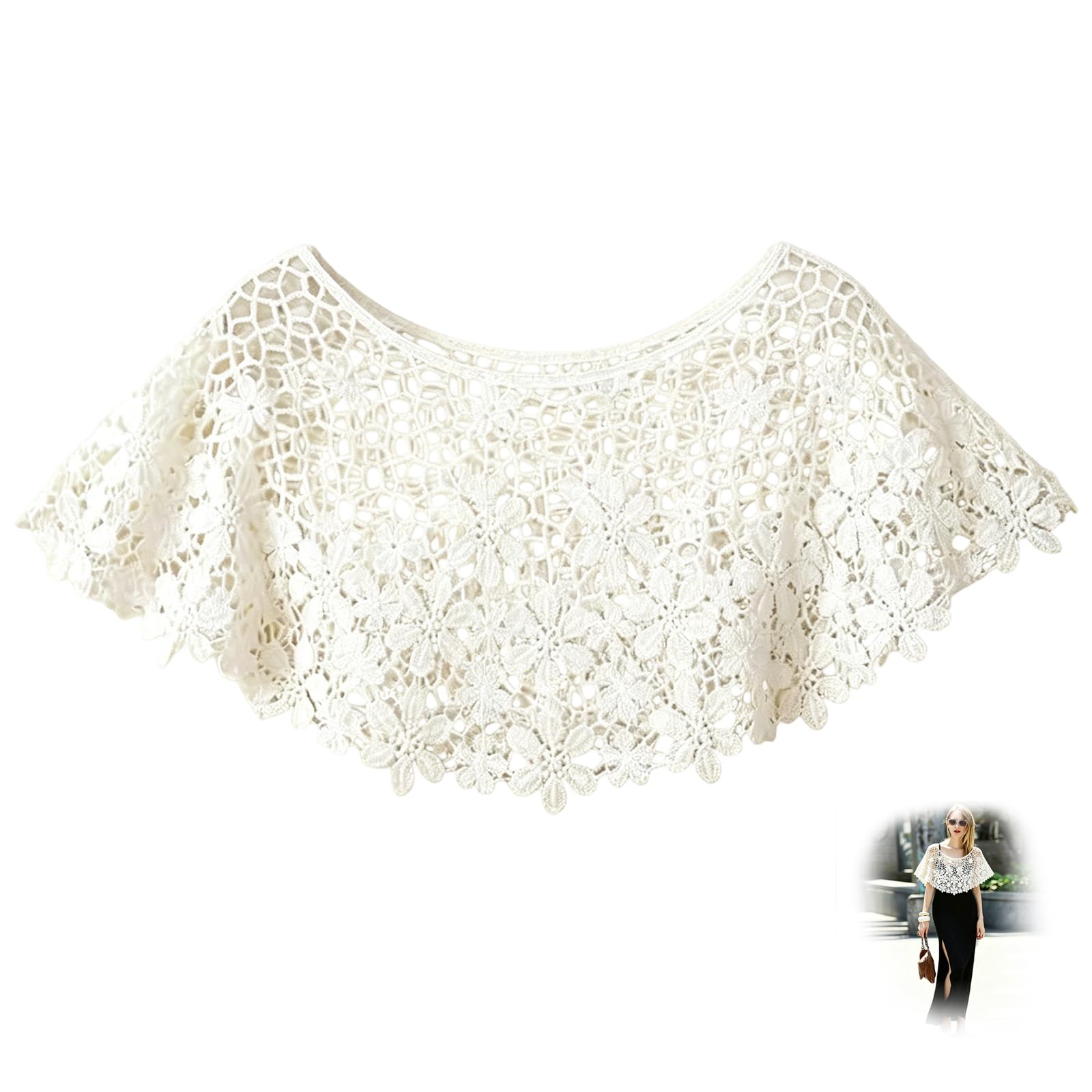 Hollow Shawl, Elegant Hollow Out Chrysanthemum Pattern, Versatile Layering Piece for Evening Dresses and Beach Cover Ups, Bohemian Style Office Wear Accessory-image-13