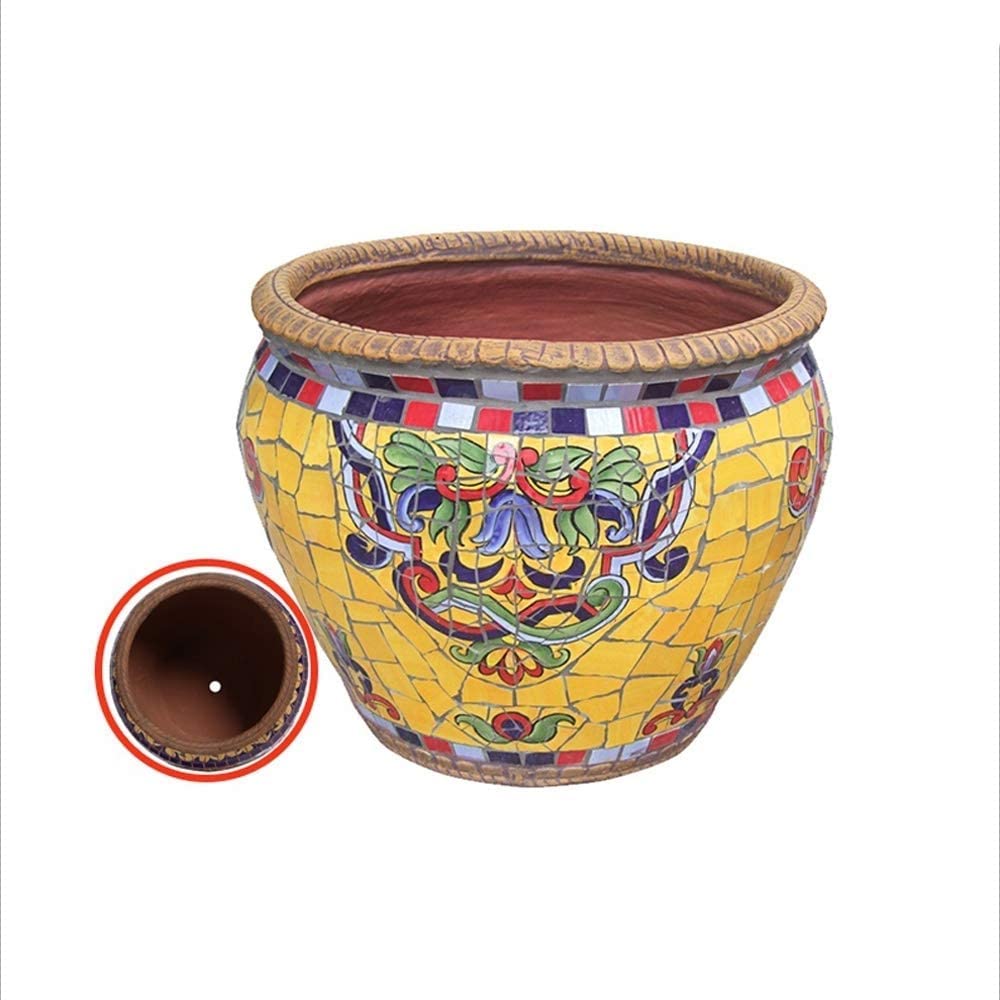 SnamicE Classical Pots Courtyard Hand- Painted Ceramic Large Flower Pot, Villa Outdoor Garden Decor Plant Pot, Corridor Aisle Home Balcony Terrace Landscape Container,D-51 * 39CM